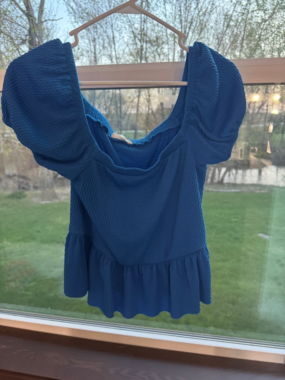 Moa Moa Royal Blue Puff-Sleeve Peplum Top